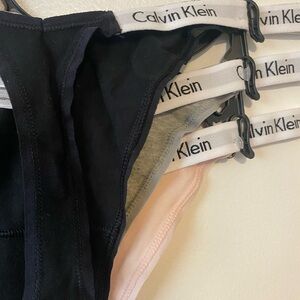 Calvin Klein Black, Gray, and Light Pink Thong Set